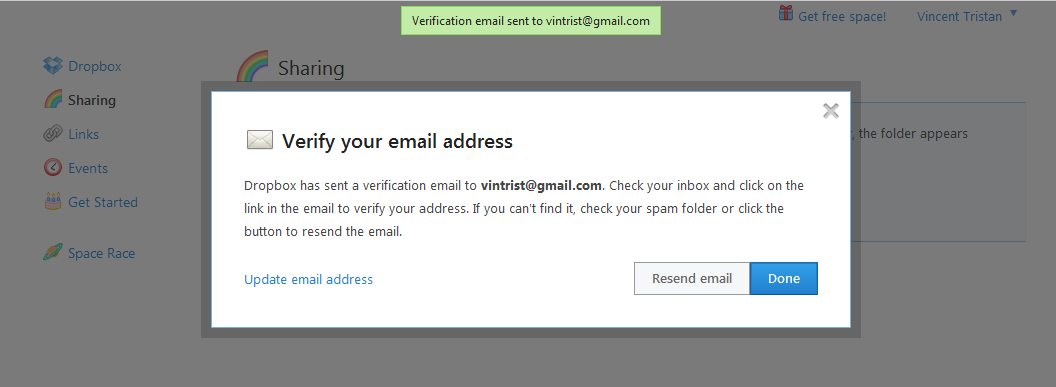 Indien dit uw email adres is (in mijn geval hier vintrist@gmail.com), dient u te klikken op send email. Indien u merkt dat het email adres fout is, moet u op update email address klikken.