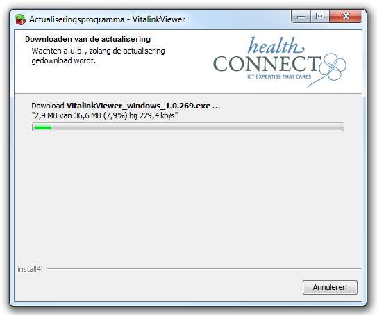 heropstarten van de viewer. Klik op Volgende : De update zal nu gedownload worden.