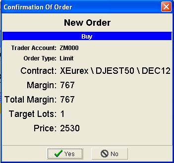 Trade Ticket Klik op Verander het aantal lots (contracten) Parameters van het contract: Exchange = markt Commodity = contract Contract date = expiratie maand Lots = aantal contracten Open = (ver)koop