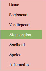 2.10.5 Het stappenplan Door in het navigatieblad op 'stappenplan' te klikken verschijnt onderstaand scherm. Dit niveau is geschikt voor kinderen uit het vijfde of zesde leerjaar.