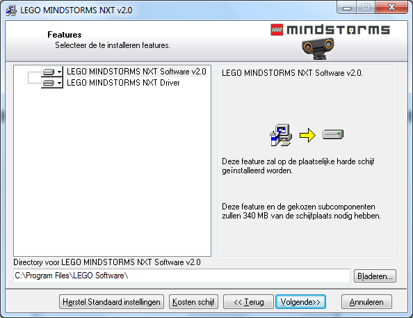 Installeer nu eerst de Lego Mindstorms NXT Software. Plaats de CD in de speler.