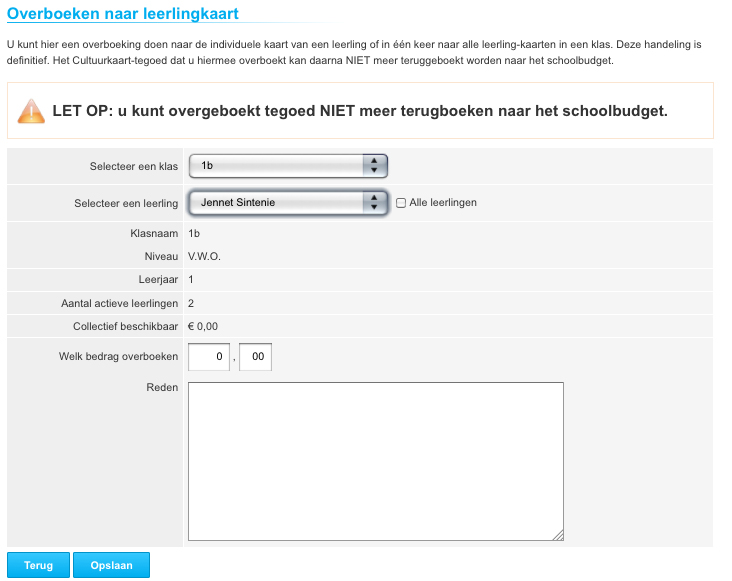 SCHOOLBUDGET In het schoolbudget ziet u een totaaloverzicht van het Cultuurkaarttegoed op uw school.