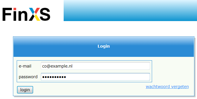 1. Algemeen 1.1 Inloggen in FinXS Inloggen op de portal van FinXS gaat als volgt. U gaat naar de website www.finxs.nl. Hier klikt u op Login. Onderstaand inlogscherm wordt geopend.