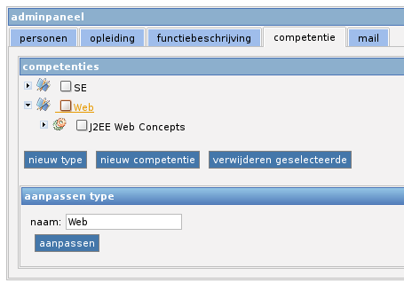 6.1.3.4 Competenties beheren Competenties kunnen beheerd worden door alle groepen die toegang hebben tot het adminpaneel behalve door de groep personeelssecretariaat.