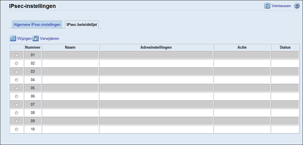 4. Het apparaat configureren met hulpprogramma's WEP-sleutellengte: 64-bits WEP-sleutellengte: 128 bits WEP-indeling: Hex WEP-indeling: ASCII WEP-indeling: Hex WEP-indeling: ASCII Geldige tekens voor