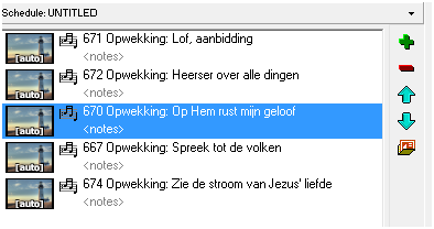 Maken van een Schedule (Dienst / liederen schema) U start EW op, en kunt direct beginnen met het maken van een schema van de liederen. 1) zoek het lied op door bij 1. het liednummer in te voeren.