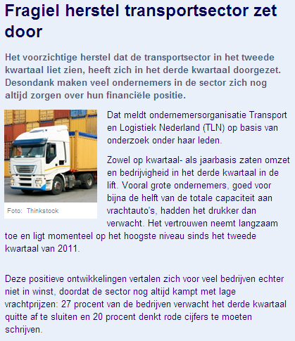 De Transportindex (www.transportindex.nl) is een dagelijkse graadmeter voor transportactiviteiten in Nederland. De index staat in december 2013 op een hoger niveau dan vorig jaar.