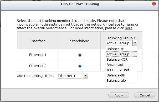 Kies een poorttrunking-modus in de keuzelijst.