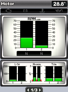 Informatie weergeven Het aantal motoren selecteren dat door de meters wordt weergegeven De brandstofmeters kunnen informatie over maximaal vier motoren weergeven. 1.