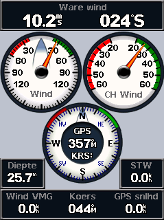 Informatie weergeven Windmeters weergeven en aanpassen Selecteer in het startscherm Informatie > Dashboard > Wind.