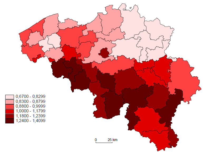 3.3. WOONPLAATS 57 de waarde voor de j e socio-economische factor, in onze voorbeelden waren ook dit categorische variabelen.