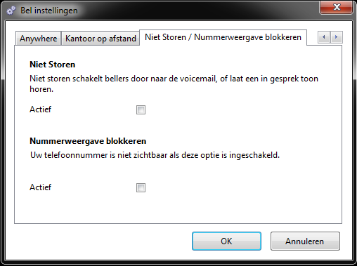 Met de functie Nummerweergave blokkeren is het mogelijk om het uitgaande telefoonnummer te onderdrukken bij ieder gesprek wat word gemaakt.