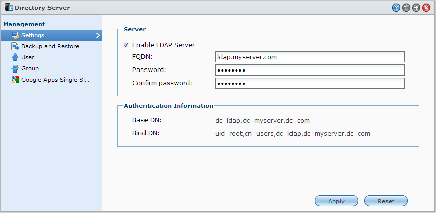 Binden aan een LDAP-server Gebruikershandleiding Synology NAS Met LDAP kunt u uw Synology NAS aanmelden bij een aanwezige adreslijstdienst als een LDAP-client.