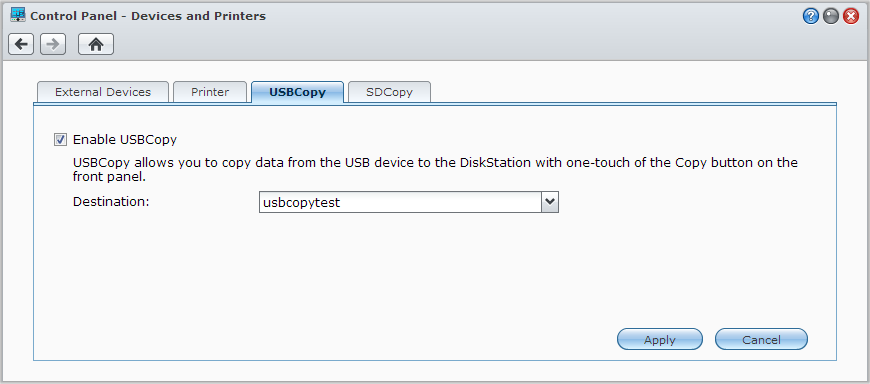 Gebruikershandleiding Synology NAS Een back-up maken van gegevens op een USB-apparaat of SD-kaart Ga naar Hoofdmenu > Configuratiescherm > Apparaten en printers om een gedeelde map op te geven voor