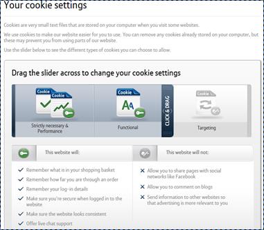 Actieplan Privacy Eindrapportage 100 / 111 Voorbeeld: British Telecom website cookie controls Een voorbeeld van een implementatie van gelaagde instemming, oftewel layered en tiered consent, is te