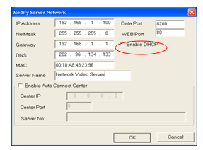 Dubbel klik op het IP adres van de <Search tool V2>, zet daarna DHCP aan door het plaatsen van het vinkje.