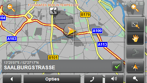 Uitzoomen: Het weergegeven kaartfragment wordt groter, maar u ziet minder details. Inzoomen: Het weergegeven kaartfragment wordt kleiner, maar u ziet meer details.