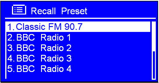 INSTELLEN VAN VOORKEURSTATIONS Uw radio heeft een geheugen voor 10 Internet-, 10 DAB- en 10 FM-voorkeurstations. Het huidige radiostation vastleggen in het geheugen: 1.