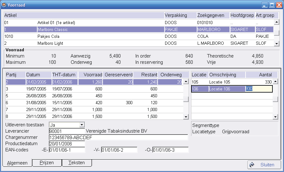 Voorraadadministratie Partijen Ingekochte partijen worden ingeboekt in het systeem per voorraadlocatie.