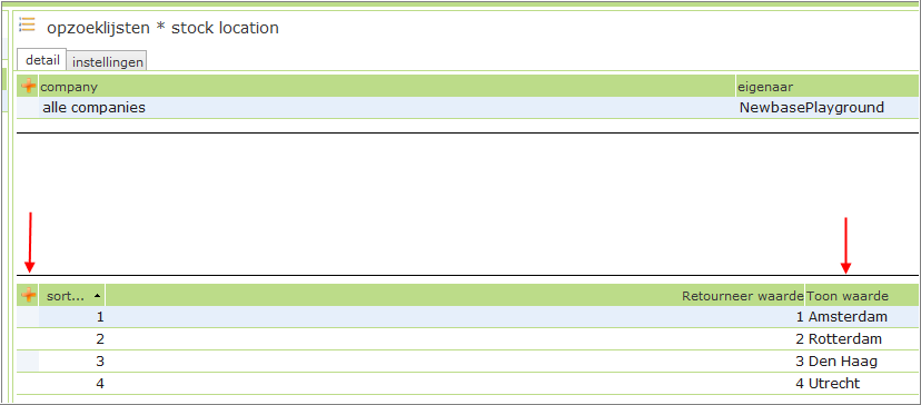 Een voorbeeld: Klik op de plus naast het woord sortering om een locatie toe te voegen. Laat sortering en retourneerwaarde zoals ze zijn, en voer onder toon waarde de naam van de locatie in.