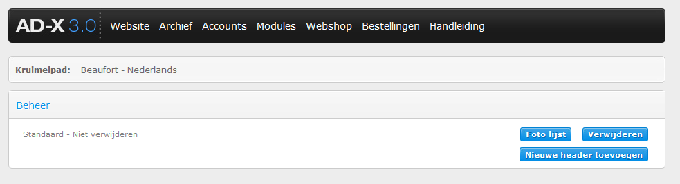 krijgt. Hiervoor kan u de module Headers laten activeren. Deze functie zal zich in uw AD-X onder de knop Modules bevinden.