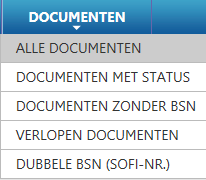 5 De documentenlijst 5.1 Documentenlijst selecties Documenten die al eerder zijn gecontroleerd zijn terug te vinden onder het menu DOCUMENTEN. Onder dit menu zijn verschillende submenu s beschikbaar.