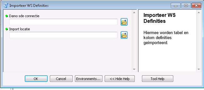 5.5.2 Importeer WS Definities Toolbox-script 'Importeer WS Definities' importeert de definities van eigen gegevens, bijvoorbeeld die eerder met het script 'Exporteer WS Definities' waren geëxporteerd.