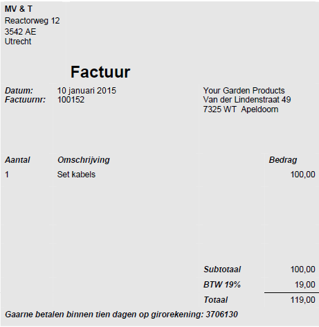 Pagina 16 van 21 2. Boek factuur 100152 van crediteur MV&T op rekening 7100 Om het door AccountView berekende bedrag te wijzigen, kiest u de optie Bewerken/Regel wijzigen.