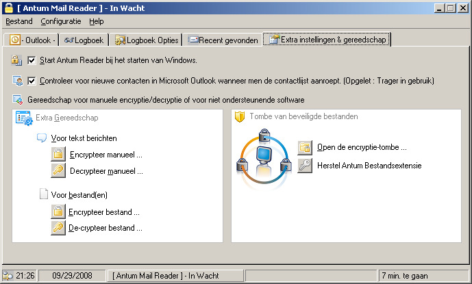 6. Antum Secured Email / Message System starten bij het opstarten van Windows Ga naar het hoofd