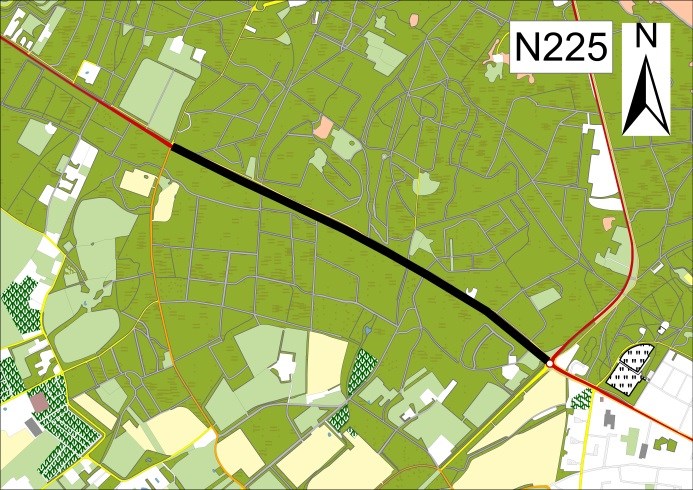 N225 Vergeleken met de eerste drie provinciale wegen is de N225 een vrij lang traject: van hm 16,0 Boswijk tot en met 41,7 met de provinciegrens met Gelderland, ten oosten van Rhenen.