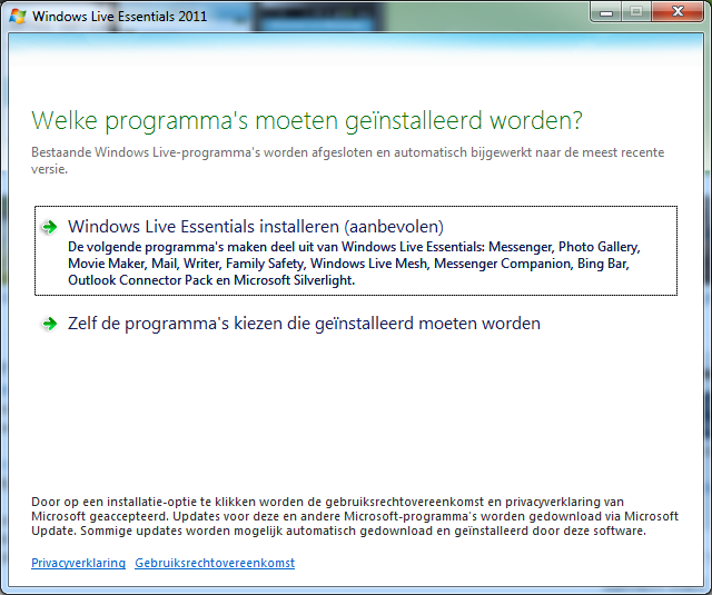 Windows Live messenger installeren Klik op Zelf de