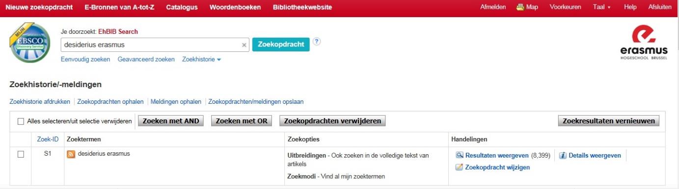 Zoekopdrachten opslaan kan via de zoekhistorie.