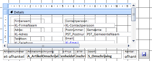 Toevoegquery : KAS-qryOpslaanNieuweBestellijn Gebruik de tabel 'tblbestellijnen' als bestand naar waar je de informatie wilt wegschrijven. Veldnaam Toevoegen aan : Artikelnummer : [Forms]!