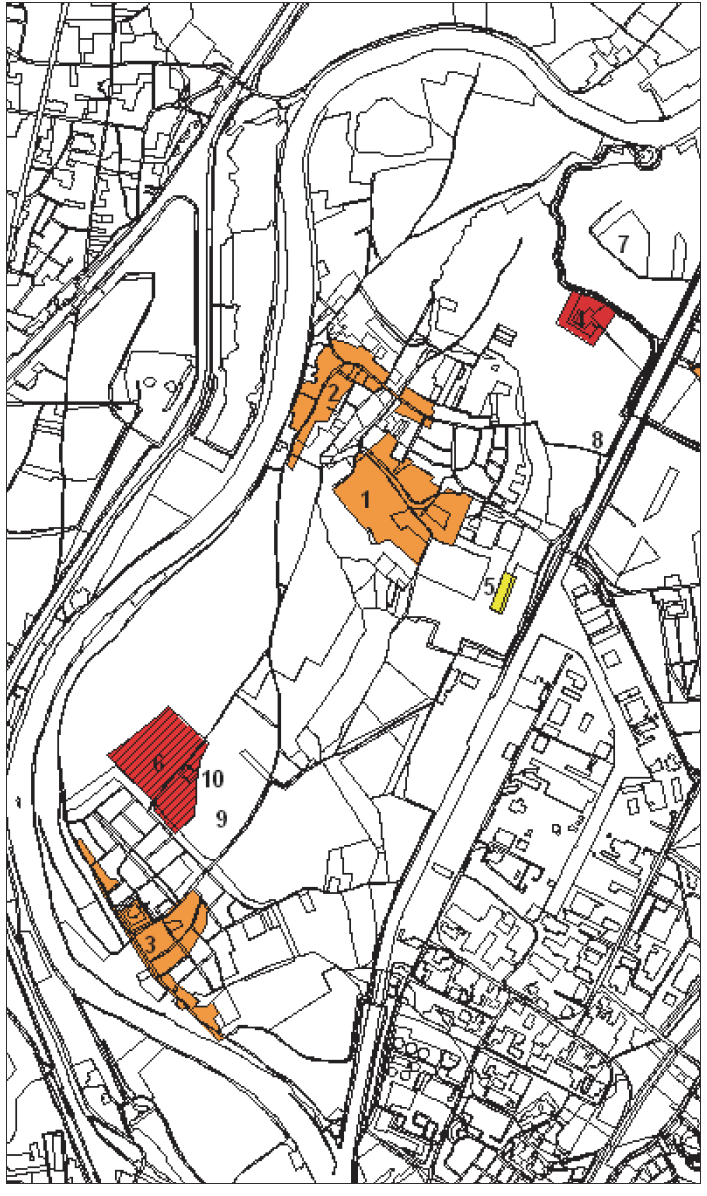 Figuur 4: archeologische vindplaatsen in de omgeving van de recreatievijver Itteren Legenda 1 - monument Sterkenberg 2 - oude dorpskern Itteren 3 - oude dorpskern Borgharen 4 - middeleeuwse