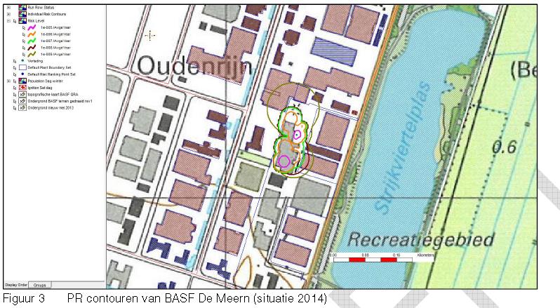 BASF De Meern Risico contour 2014 Kans van 1 op miljoen 10-6/jaar dat er iemand overlijdt tgv