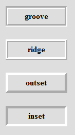 WEBDESIGN HTML / CSS De vier randstijlen met 3D-effect - groove geeft een verzonken groef - ridge geeft een opstaand randje - outset geeft een verheven vlakje, leuk om als knop te gebruiken.