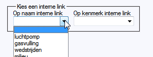 Het dialoogvenster link opent zich. Kies uit het keuzemenu Linktype het type Interne link in pagina : Het URL-invoerveld verdwijnt, er komen twee keuzemenu s voor in de plaats.