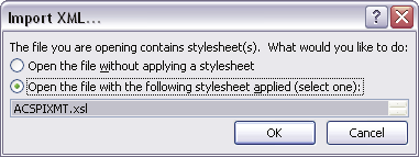 Let er goed op, dat u bij het geselecteerde XML-bestand de juiste stylesheet gebruikt: ACSPIXMT.XSL is de stylesheet voor gegevens van de meter (MT = meter). ACSPIXIP.