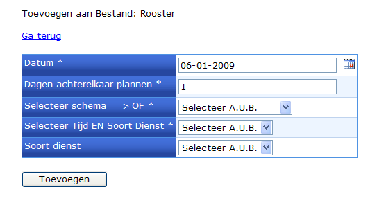 Planning Rooster maken en bijwerken Het rooster is het hart van het systeem. Hierin legt u vast wanneer, hoeveel, hoelaat en wat voor diensten u het komende seizoen/periode nodig heeft.