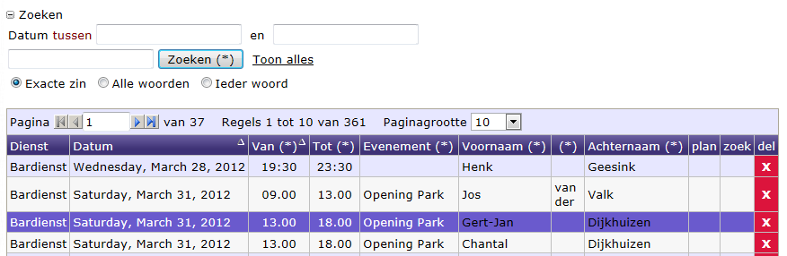 Planning invullen bardiensten Handmatig bardiensten invullen is een veel gebruikte methode als men de leden niet zelf wil laten kiezen wanneer men zijn of haar bardiensten wil draaien.