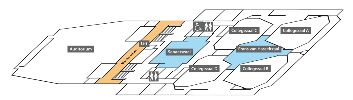 Aula Congrescentrum TU Delft - plattegrond Begane grond aanmelden + garderobe 1e