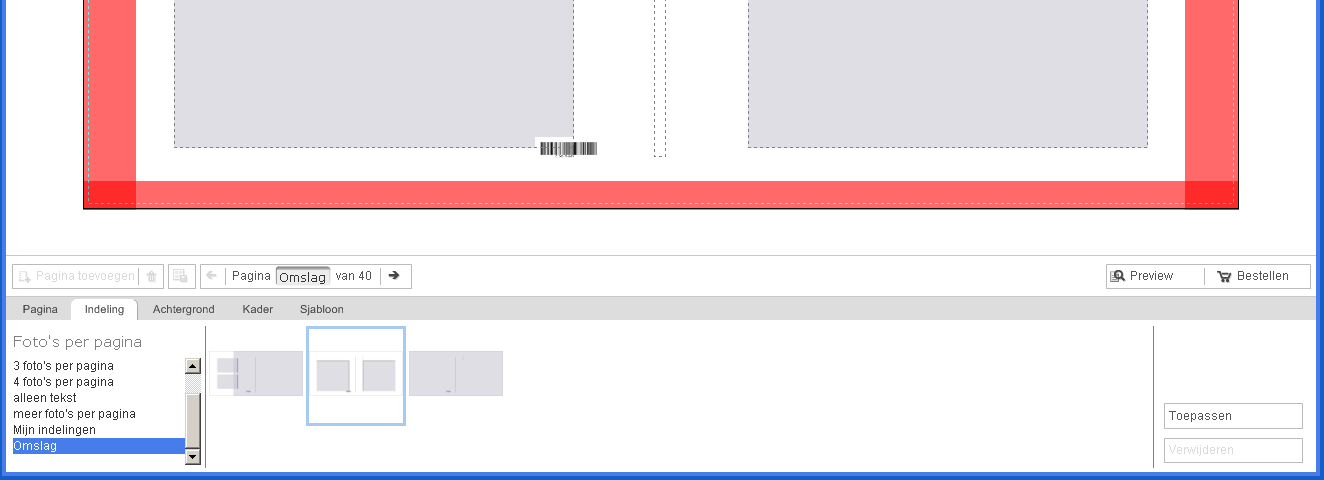 Bij het maken van de Omslag in dit formaat album is er slechts keuze uit 3 verschillende standaard indelingen.