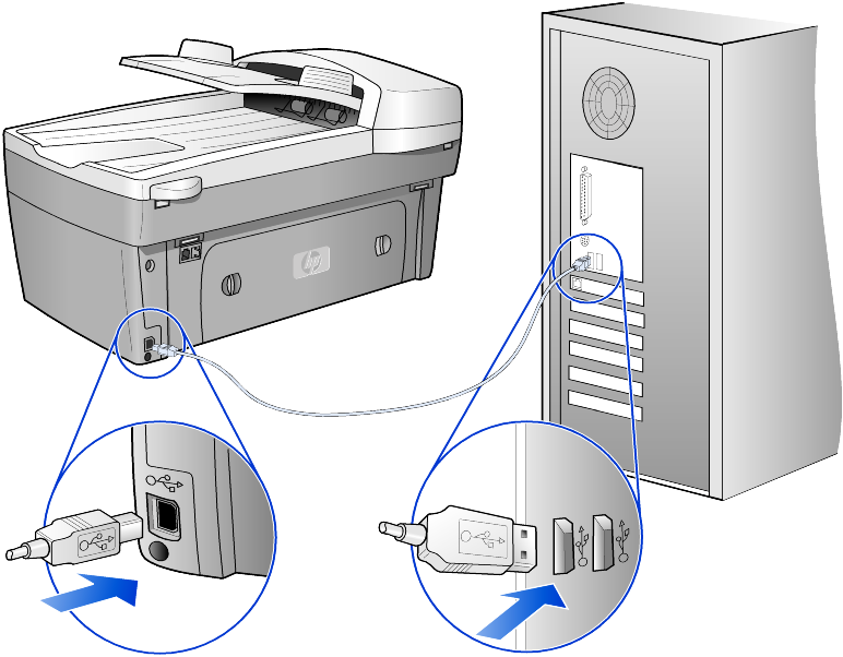 Hoofdstuk 8 De HP OfficeJet aansluiten op de computer De hp OfficeJet ondersteunt HOT-swapping.