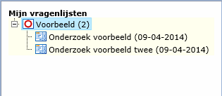 Figuur 52: Tree Mijn vragenlijsten Vragenlijst (selectie in Mijn vragenlijsten bepaald de scope in Mijn onderzoeken).