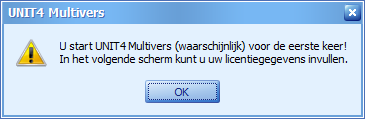 Let op! Wanneer u een Server en Client installatie hebt uitgevoerd, moet u na de installatie UNIT4 Multivers XL starten en inloggen met gebruiker SYSTEEM zonder wachtwoord.