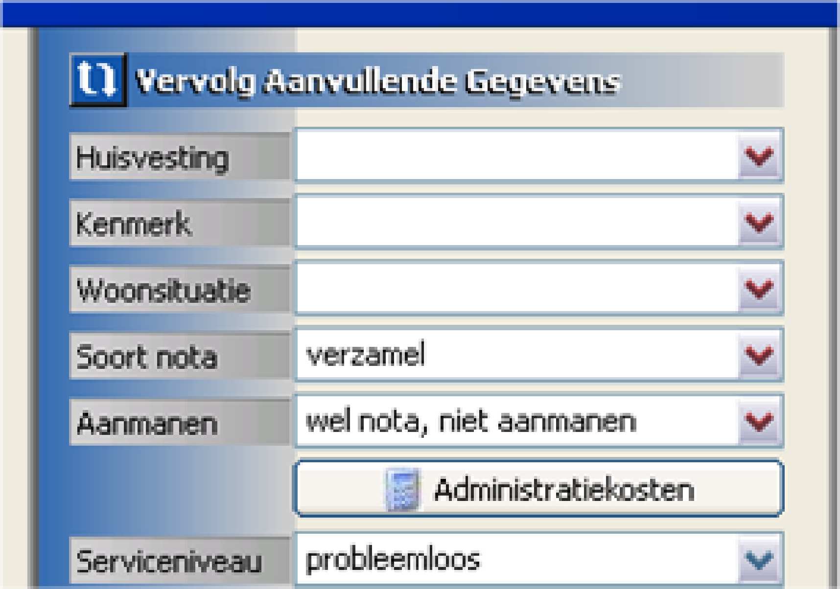 Pagina 2 van 6 Als u op deze knop klikt verschijnt het volgende scherm. Als er nog geen afwijkende kosten ingevuld zijn laat Online Pro de huidige globale kosten zien.