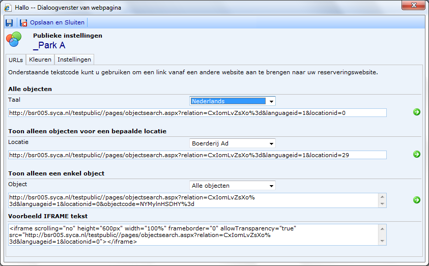 Uw website link (voor veld src) is te vinden in de Admin module van Reflex bij de Agenda scherm. Er zijn meerdere varianten mogelijk.