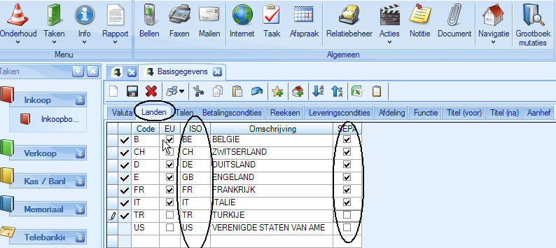 Pagina 14 van 35 3. SEPA INRICHTING UNIT4 MULTIVERS (BETALINGEN) Ga naar: Onderhoud / Algemene Gegevens / Basisgegevens. Kies vervolgens voor het tabblad: Landen.