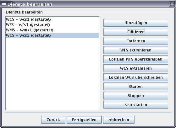 Verlaat het scherm [Dienste bearbeiten] met [Fertigstellen]. Vervolgens wordt de configuratie naar de service geladen en de integratie van de coverage is afgesloten. 2.