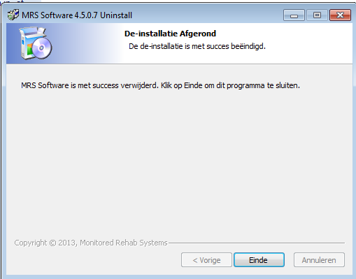 Klik op <Einde> De software is nu verwijderd. Firebird en.